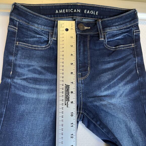 American Eagle Women Jeans 4 SHORT Dark Blue Denim Super Stretch Skinny Button - Picture 8 of 11